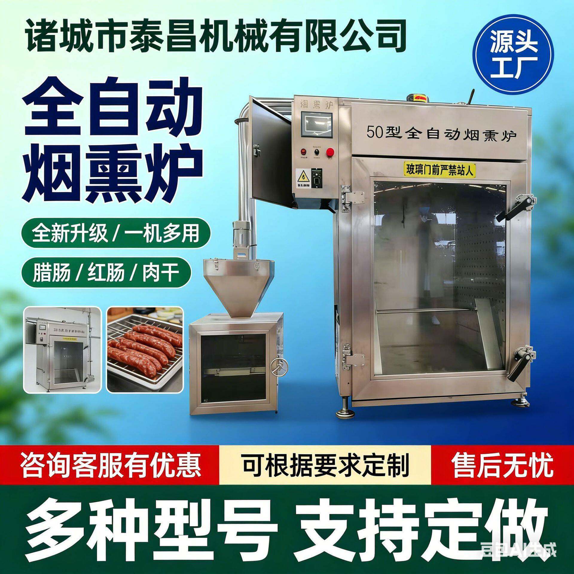 烧鸡糖熏上色烧烤烟熏商用腊肉香肠烟熏机大型果木烘熏一体机厂家