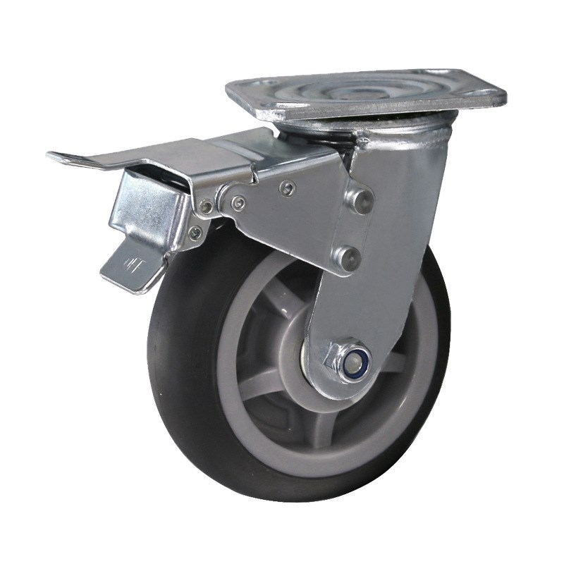 千越工厂平板万向边刹款全刹款轮子4寸5寸6寸8寸TPR重型固定脚轮