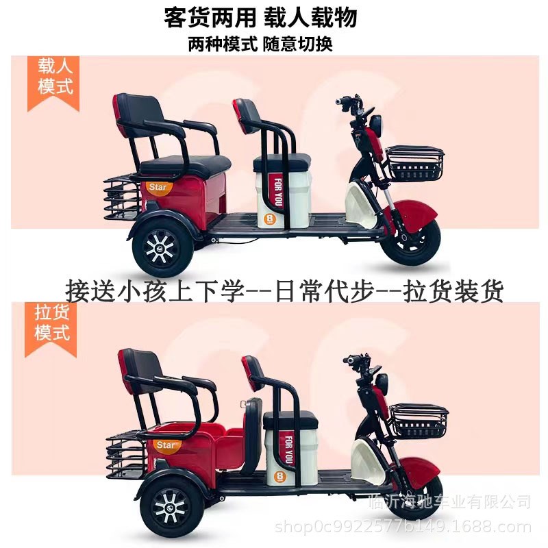 电动三轮车亲子老人助力代步小型家用带蓬式不倒翁电动车接送孩子