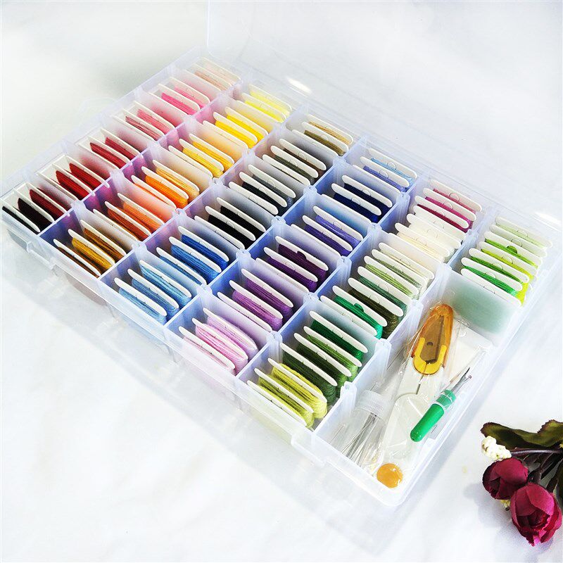 100色盒装涤棉绣花线刺绣套装绕好线板8米每卡带线号十字绣线套装