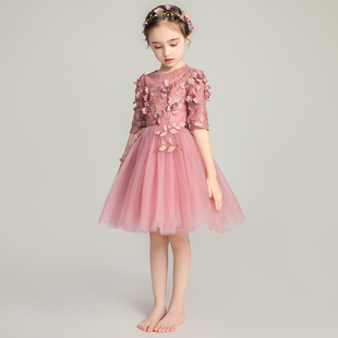 儿童晚礼服公主裙女童婚纱小花童蓬蓬纱主持人钢琴表演服长袖冬天