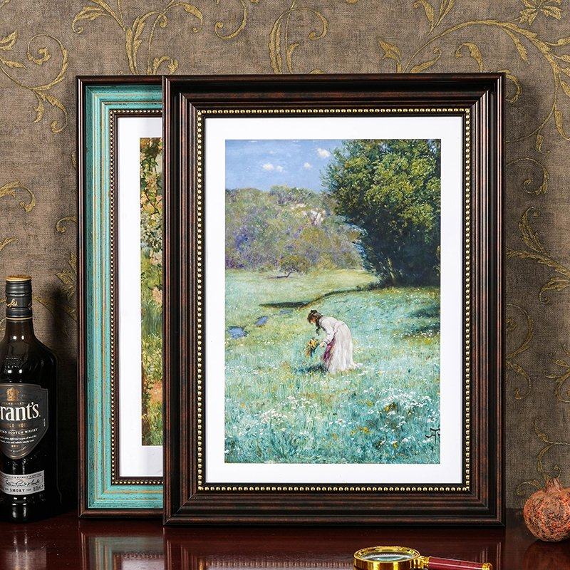 大画框美式复古框架相框挂墙20寸16寸18寸4开8K多尺寸油画框装裱