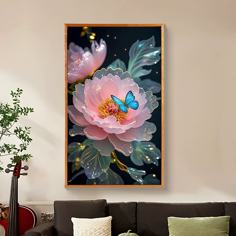 数字油画diy填充手工画填色画丙烯涂色手绘玄关装饰画水晶花蝴蝶图片