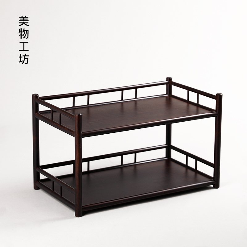 双层竹制双层茶架 带围桌面茶壶紫砂壶置物茶杯架子茶具收纳架