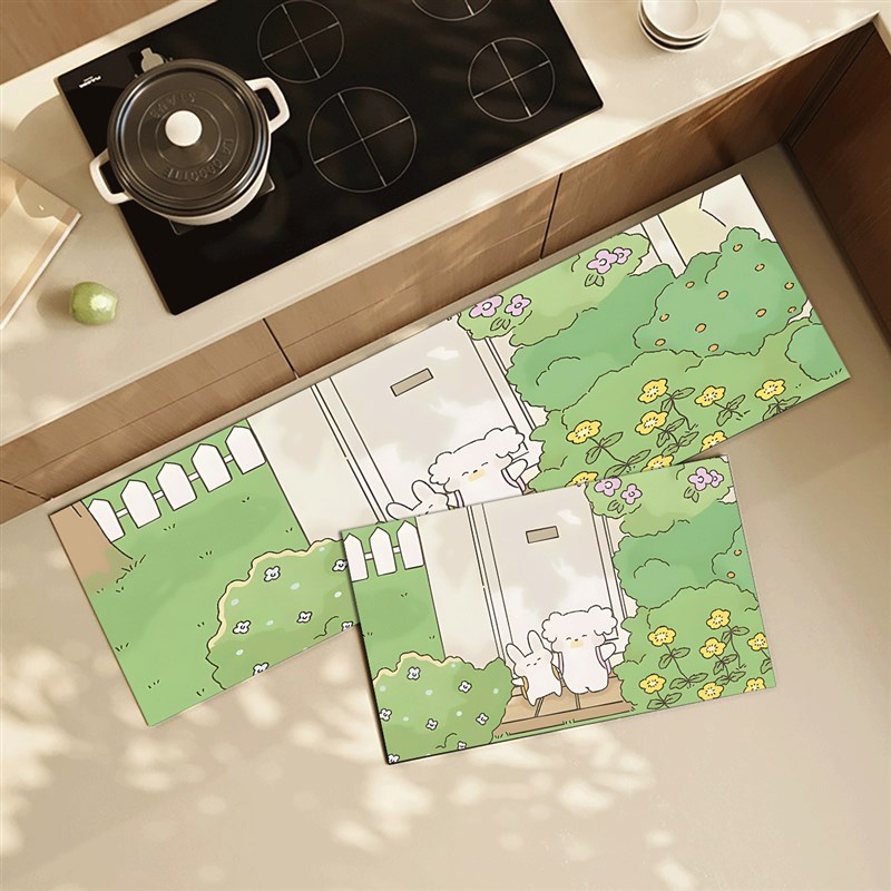 线条小狗厨房地垫防滑防油防水地毯可擦免洗硅藻泥脚垫吸水专用垫