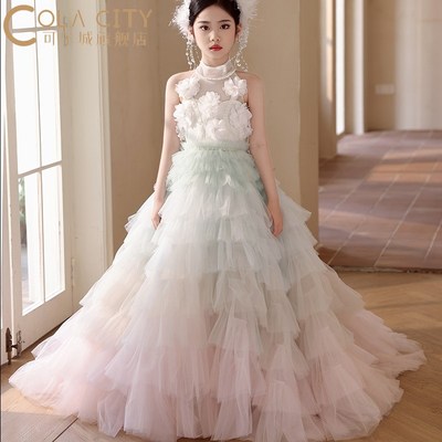 儿童生日礼服女童公主裙高端洋气钢琴演出服女大童新款轻纱蓬蓬裙