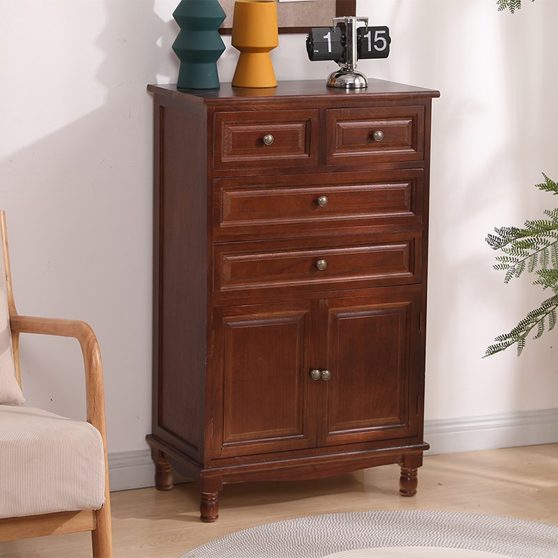 斗柜实木美式收纳储物柜卧室客厅边柜靠墙小柜子置物柜餐边柜带门