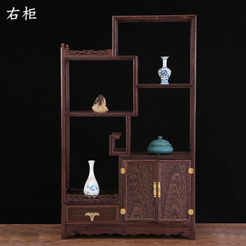 鸡翅木小博古架实木中式博物架多宝阁古董架子玄关柜茶叶柜置物架