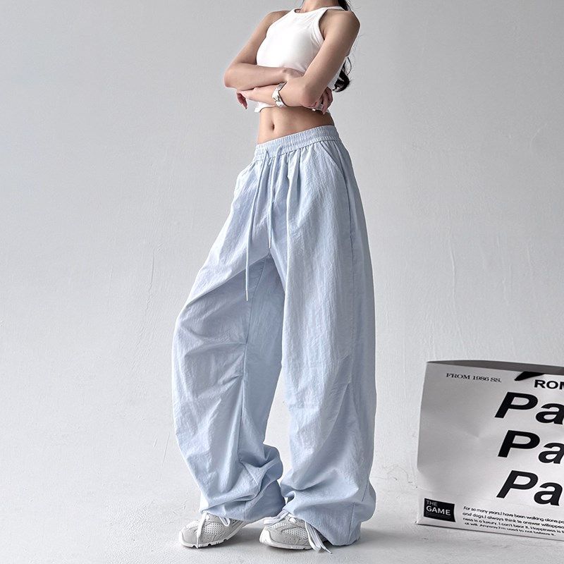 颜色超美!美式松紧腰抽绳褶皱降落伞裤蓝色工装裤休闲束脚裤,女装/女士精品,休闲裤,淘宝优惠券,粉丝福利购,淘宝优惠卷