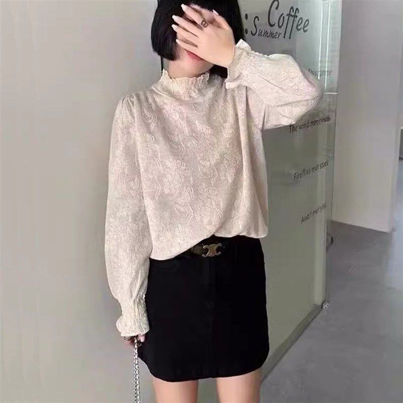 半高领蕾丝打底衫女内搭毛衣2024秋冬新款时尚洋气提花针织衫上衣,女装/女士精品,毛针织衫,淘宝优惠券,粉丝福利购,淘宝优惠卷