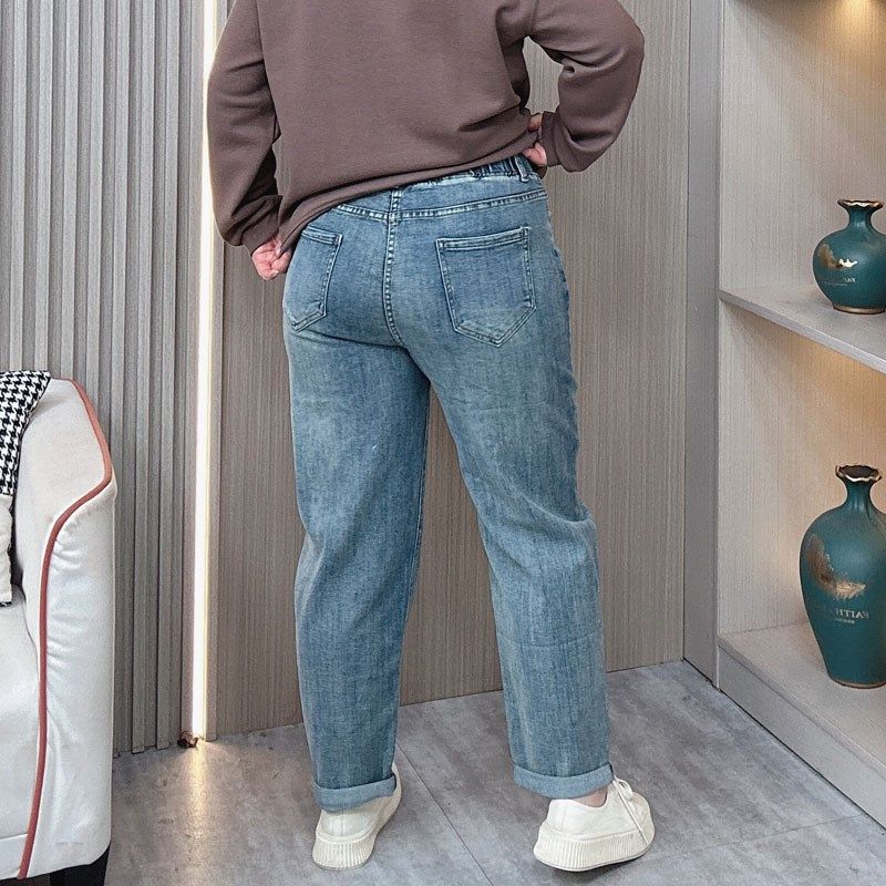 松紧高腰牛仔裤女春秋大码女装胖mm宽松显瘦休闲弹力哈伦老爹裤子,女装/女士精品,大码裤装,淘宝优惠券,粉丝福利购,淘宝优惠卷