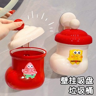 卫生间吸盘垃圾桶壁挂家用2024新款可爱卡通悬挂式洗脸巾收纳纸篓