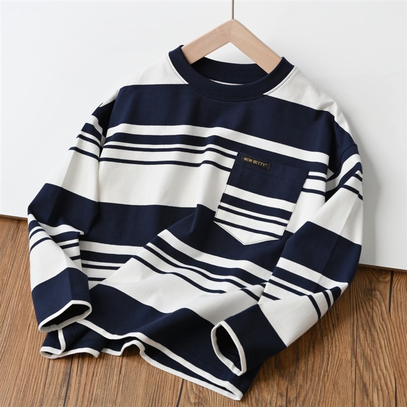 无补儿童条纹长袖T恤 男童女童宽松打底衫 中大童170码 春秋童装