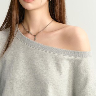 ARMII美式露肩灰色一字领斜肩卫衣女早秋季宽松套头上衣