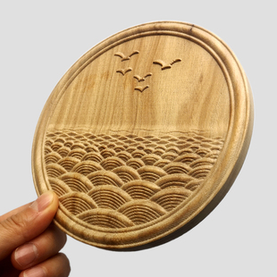 浮雕木板画海鸟装饰桌面摆件木雕花家具木贴花洋花家居中式壁挂画