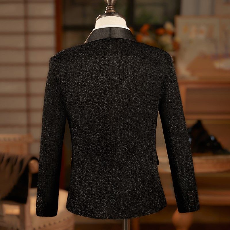 黑色男童西装套装亮片西服儿童主持人礼服走秀晚会钢琴演出服高端