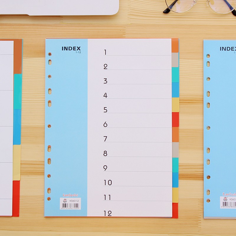 a4活页引索纸11孔分类夹文件指引分页纸PP塑料彩色标签索引纸包邮