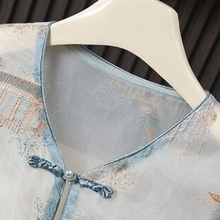 【雾蓝】夏季薄款复古绣花新款旗袍马甲改良中式上衣女中国风背心