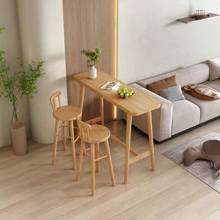 实木吧台桌家用简约现代小户型靠墙长条桌酒吧台高脚桌奶茶店桌椅