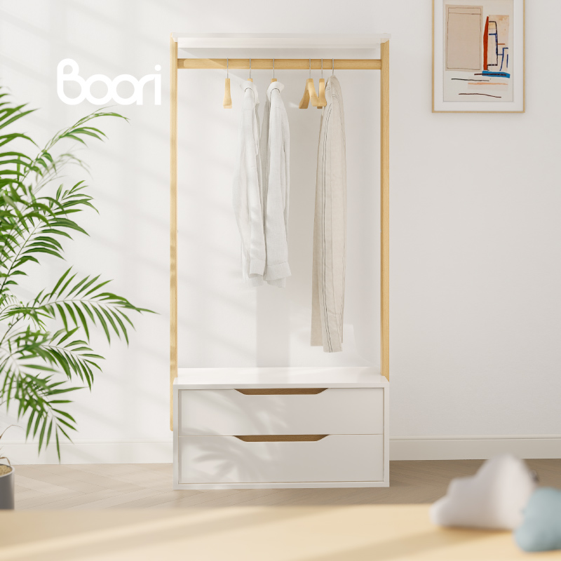 Boori斗柜挂衣架一体衣帽架落地卧室带抽屉储物柜客厅收纳柜