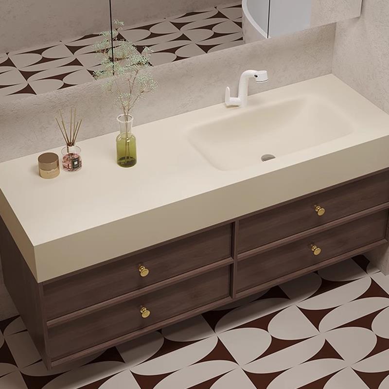 中古风岩板热弯无缝一体盆浴室柜组合卫生间洗手洗脸池洗漱台定制