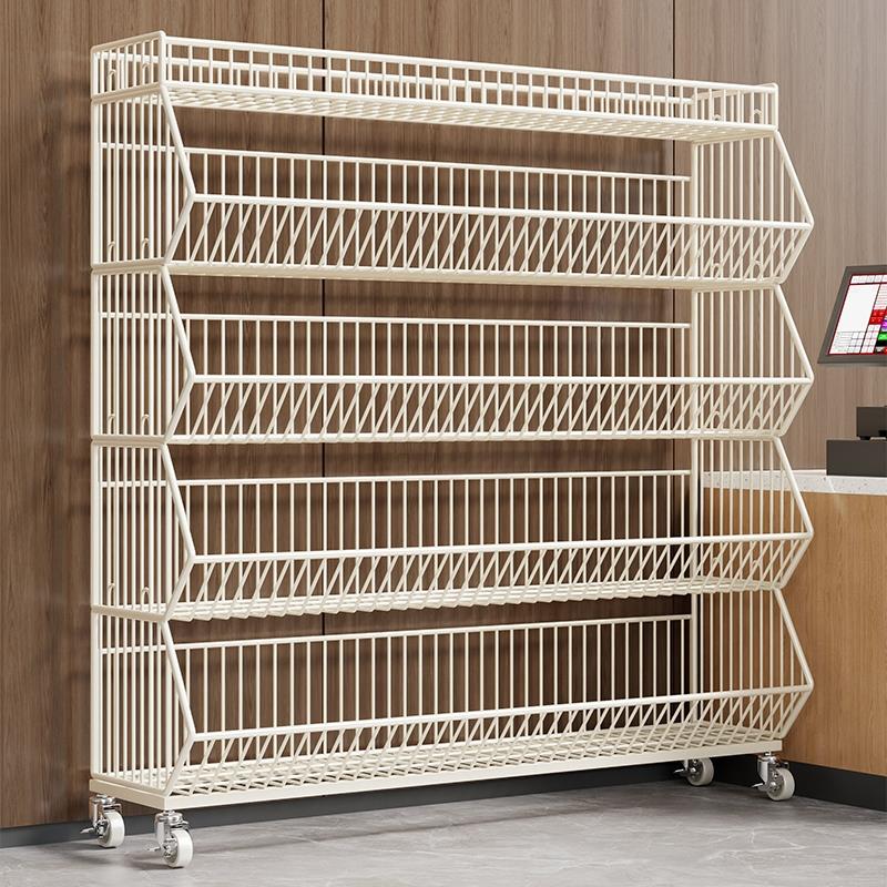 超市货架新款收银柜台前小货架陈列架斜口篮便利店零食置物架推拉