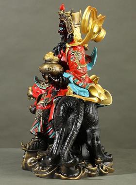 纯黄铜武财神赵公明骑虎神像家用摆件黑脸坐像立虎财神张天师铜像
