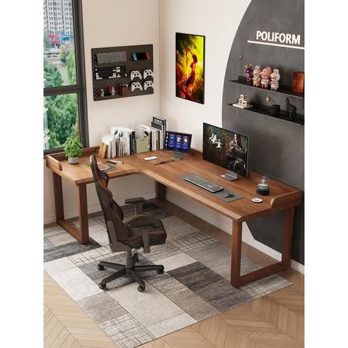 实木转角书桌电脑桌台式卧室L拐角学习桌家用办公桌工作台l电竞桌