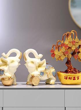 招财大象酒柜电视柜中式轻奢创意客厅玄关摆件一对家居乔迁装饰品
