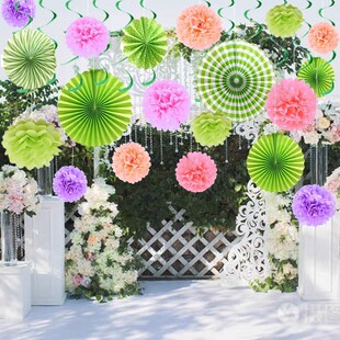 春夏日绿色纸扇花商场超市珠宝店面橱窗吊顶服装店布置装饰小挂件