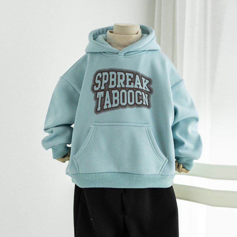 加绒加厚儿童卫衣男童连帽上衣中小童宝宝秋冬款上衣洋气套头冬装