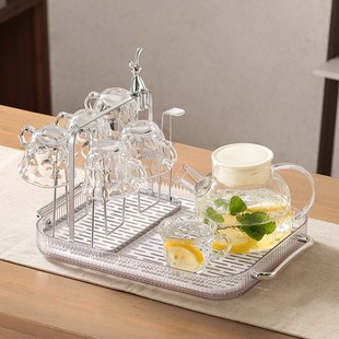新款水杯架沥水杯子架子收纳置物架玻璃放水杯倒挂架茶杯架带托盘