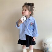 洋气女宝衬衣外套长袖 儿童纯棉秋装 早秋蓝色 春秋2024新款 女童衬衫