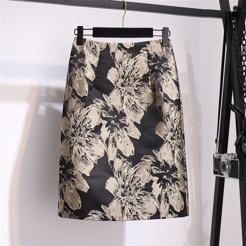 优雅花色提花半身裙女2021秋冬新款高腰中长款开叉一步裙包臀中裙,女装/女士精品,半身裙,淘宝优惠券,粉丝福利购,淘宝优惠卷