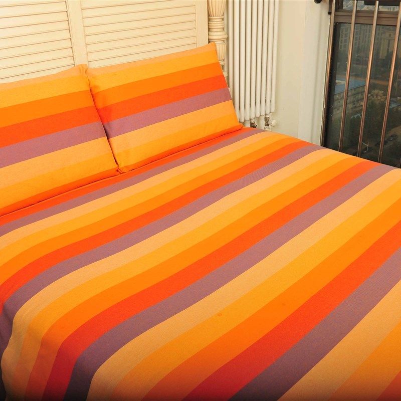 禧坊家居床上用品 双人标准床单220*240cm 条纹床单 粗布床单