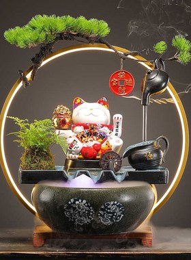 创意悬壶招财猫流水摆件乔迁开业礼物家居客厅办公室轻奢装饰摆设
