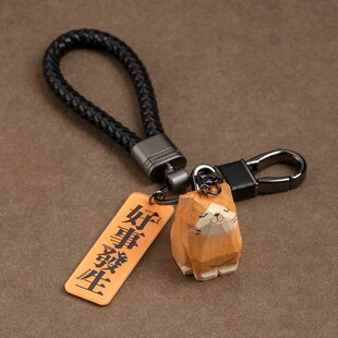 手工木雕可爱小猫咪钥匙扣创意情侣礼物柴犬小狗汽车包包精致挂件