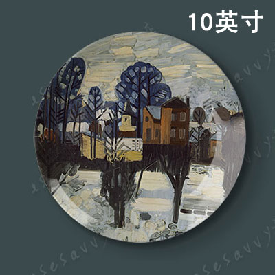 10英寸让布鲁塞尔芒风景油画装饰盘子墙壁挂盘欧式美式陶瓷盘摆件