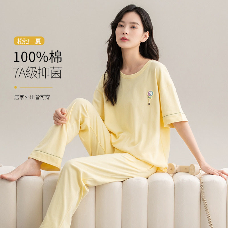 睡衣女款夏季纯棉2025年新款短袖长裤女士套装夏款稚嫩家居服夏天
