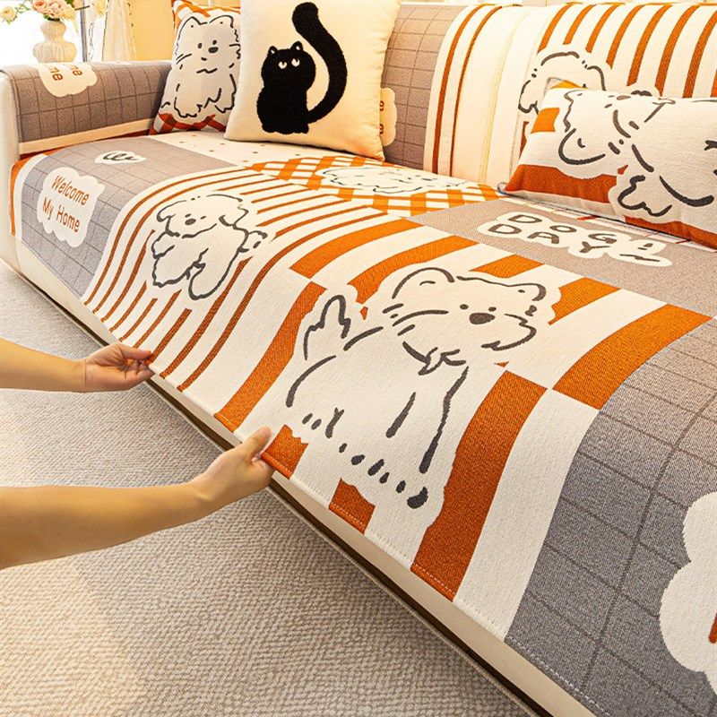 卡通雪尼尔沙发垫四季通用2025新款固定防滑直排坐垫盖布巾防猫抓,居家布艺,沙发垫,淘宝优惠券,粉丝福利购,淘宝优惠卷