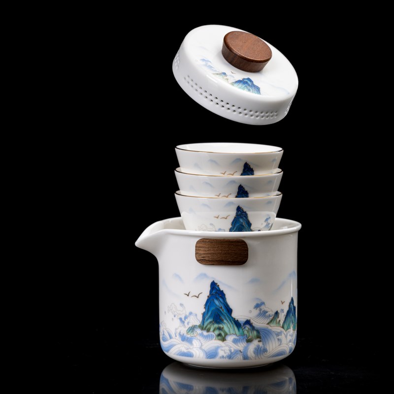 功夫旅行茶具懒人套装陶瓷釉下彩青花瓷白瓷防烫功夫便携小包简约