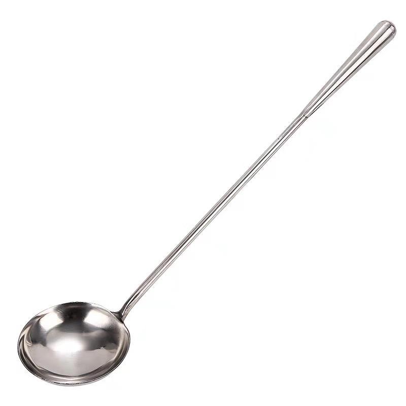 饭店食堂加厚长柄实心手勺炒勺不锈钢炒菜大汤勺钢柄勺耐用打菜勺
