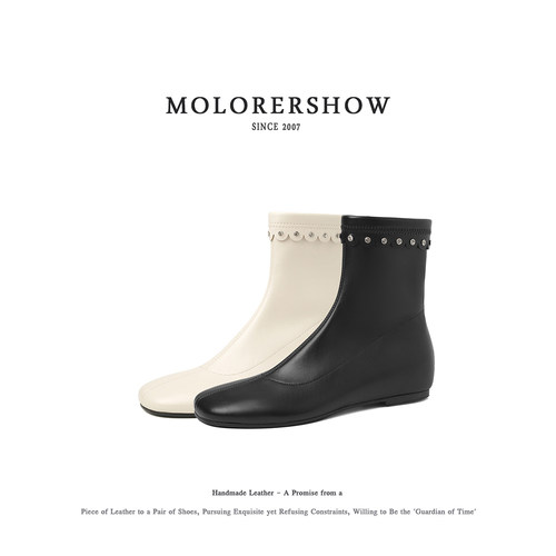 MOLORERSHOW【名媛风】秋冬圆头内增高显瘦百搭小众水钻瘦瘦短靴