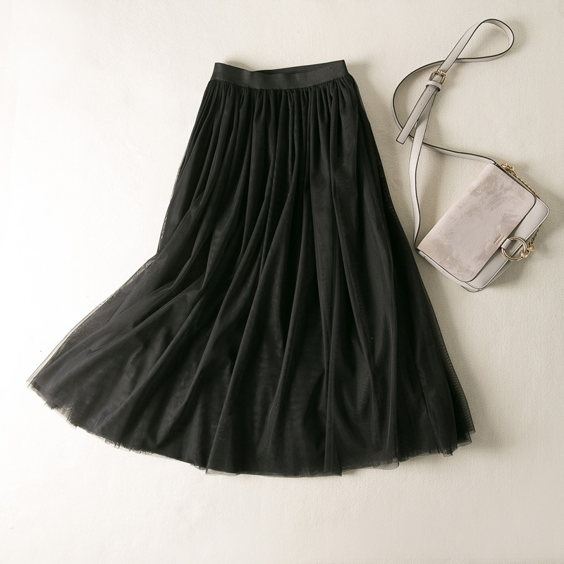 秋冬打底裙半身网纱裙A字大摆裙大码宽松高腰显瘦仙女蓬蓬裙四层