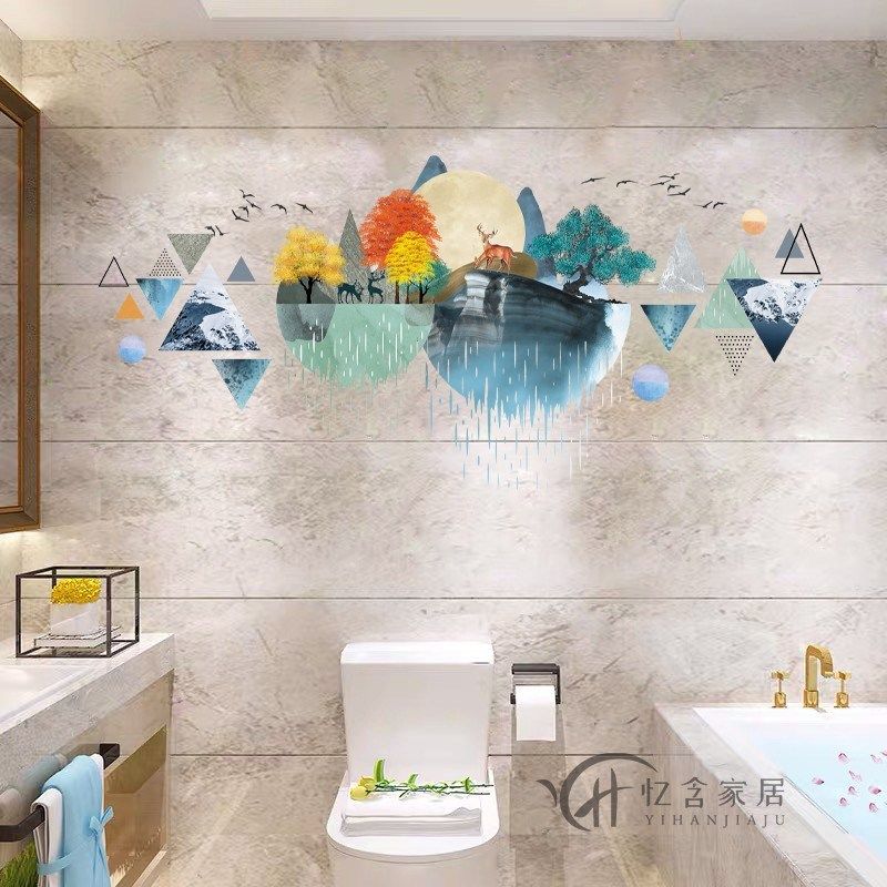 浴室瓷砖贴纸墙上遮丑贴画卫生间防水贴纸自粘补洞装饰贴山水墙贴,家居饰品,软装墙贴,淘宝优惠券,粉丝福利购,淘宝优惠卷