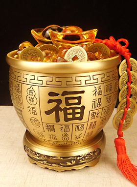 百福黄铜米缸摆件招财聚宝盆聚财家居办公室玄关装饰乔迁送礼礼品