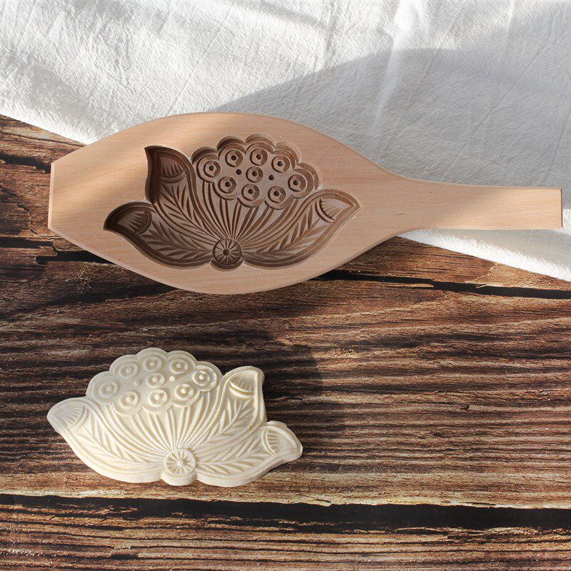 包邮梨木手工雕刻荷叶莲蓬馒头卡花饽饽模具南瓜饼面食烘焙工具