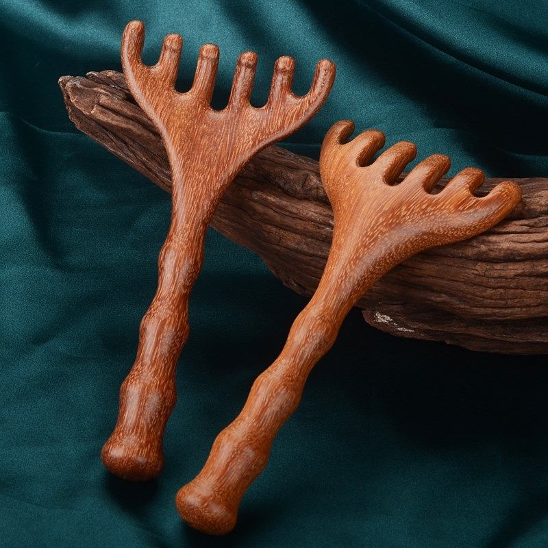 五爪头部按摩器头皮经络按摩梳抓头疗按摩爪养生工具刮痧鹿角檀木