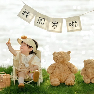 宝宝生日拍照道具周岁生日布置我一岁啦横幅场景装饰数字气球女孩