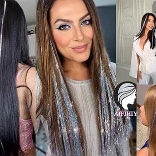 闪亮晶晶镭射丝银色金丝彩丝金葱丝挑染彩色接发片挂耳染表演装扮